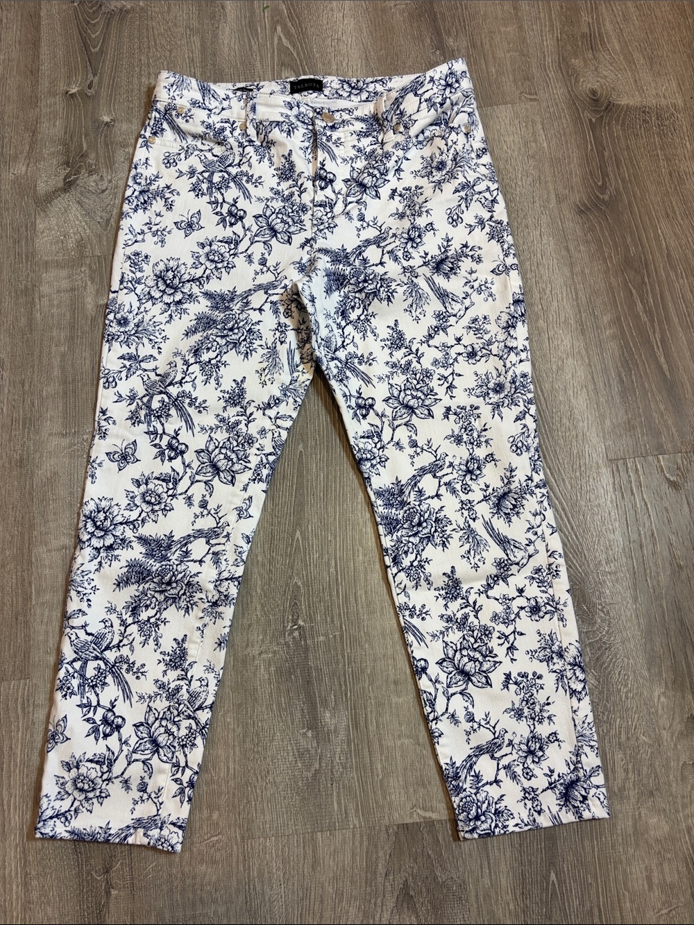 Talbots White Slim Ankle Jeans with Navy Floral Print